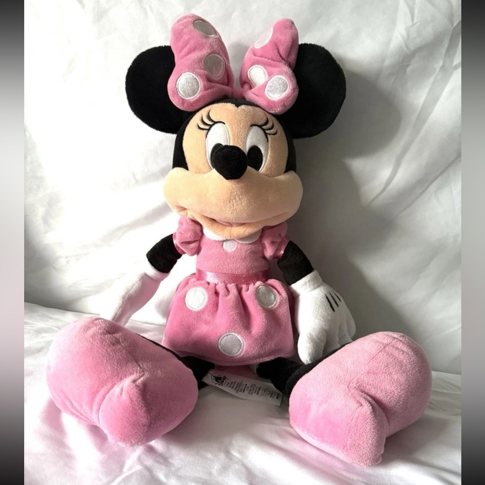 Disney Minnie Mouse Plush 20" Pink Polka Dot Dress Stuffed Animal Great Gift